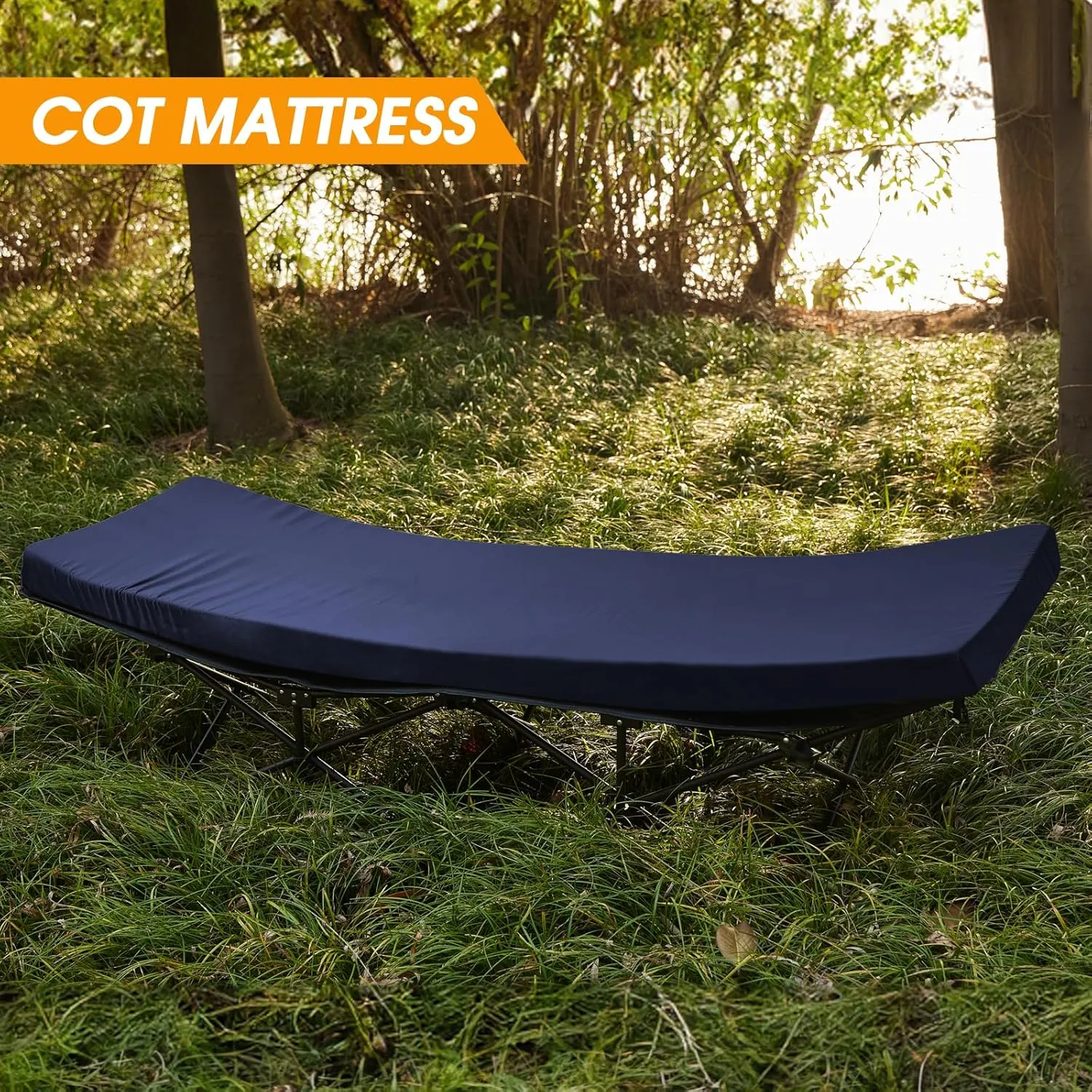CYMULA Camping Cot Mattress 2in Memory Foam Sleeping Pad,Soft Warm Non-Slip Camping Mattress Topper with Retaining for Adults,Portable Roll up Mattress Pad for Travel (75 x30)（only Mattress）