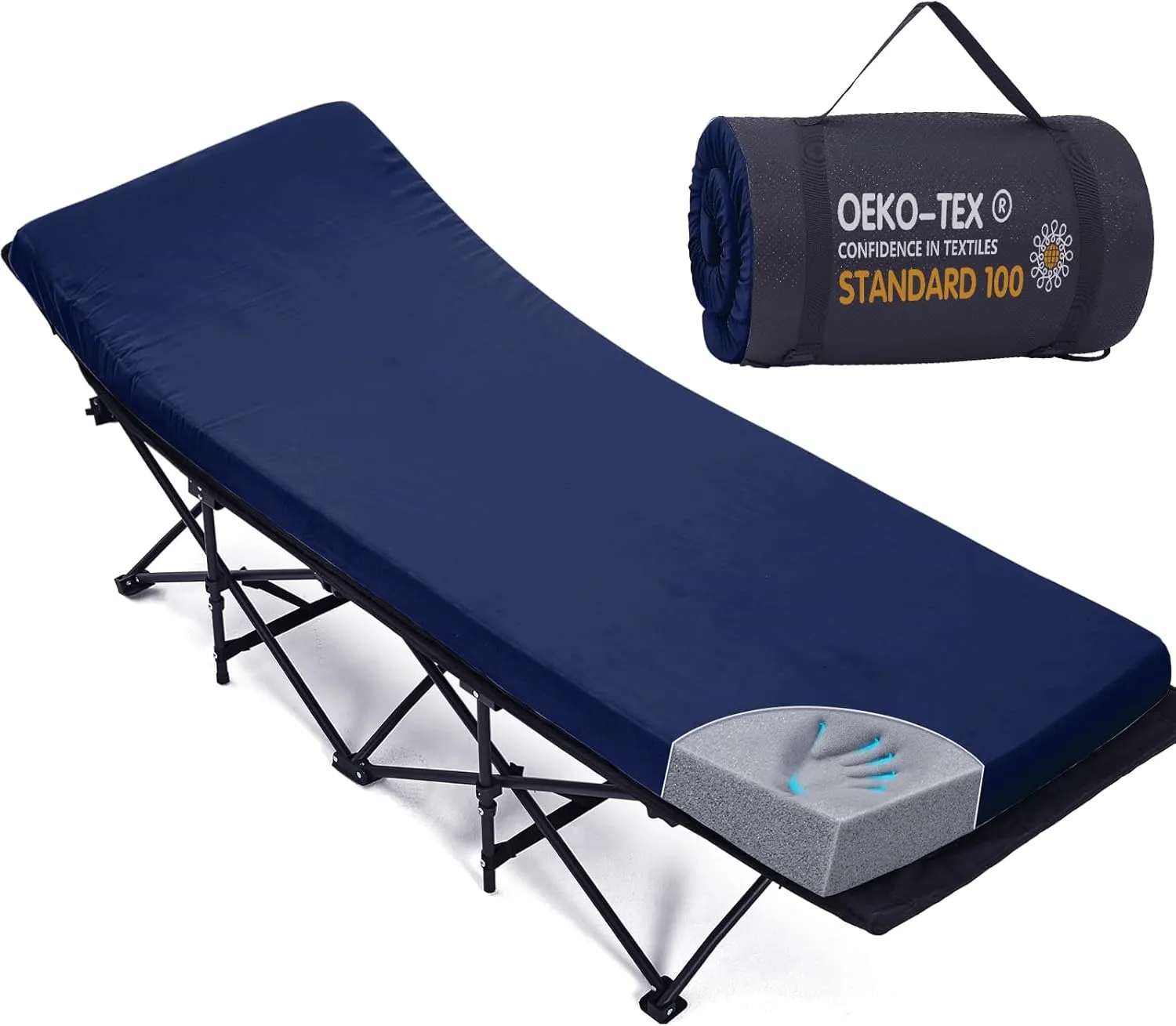 CYMULA Camping Cot Mattress 2in Memory Foam Sleeping Pad,Soft Warm Non-Slip Camping Mattress Topper with Retaining for Adults,Portable Roll up Mattress Pad for Travel (75 x30)（only Mattress）
