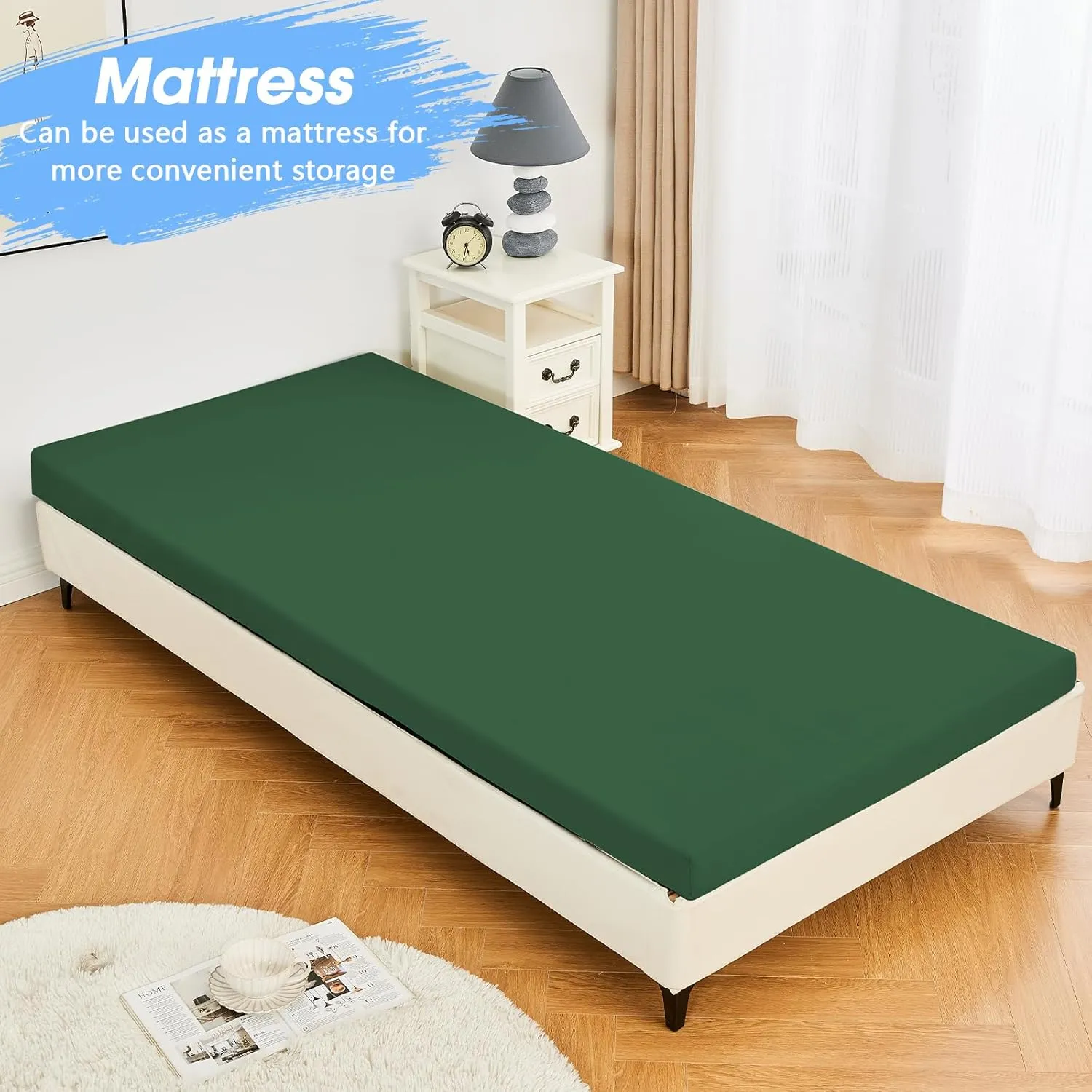 CYMULA Memory Foam Camping Mattress Pad,3inch Sleeping Pad for Camping,Non-Slip Bottom Floor Cot Mattress Bed with Retaining Portable Roll up Mattress Pad Mat for Travel Truck Guest Bed Tent