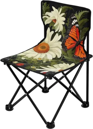 Daisy Butterfly Portable Outdoor Folding Chair Anti-Slip Padded Oxford Cloth Stool Camping Chair Small for Beach Hiking Fishing Gardening Quad Camp Chair