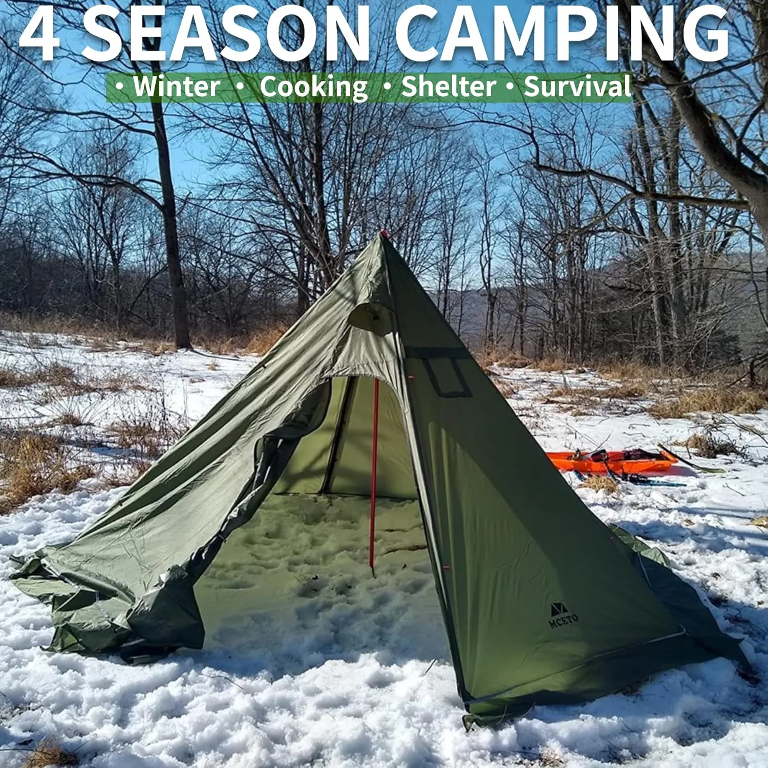 DANCHEL OUTDOOR Backpacking Hot Tent with Stove Jack for 2/4 Person Camping, 4 Season Lighweight Teepee Tent for Hunting Winter Solo Camping,10.5ft/13ft