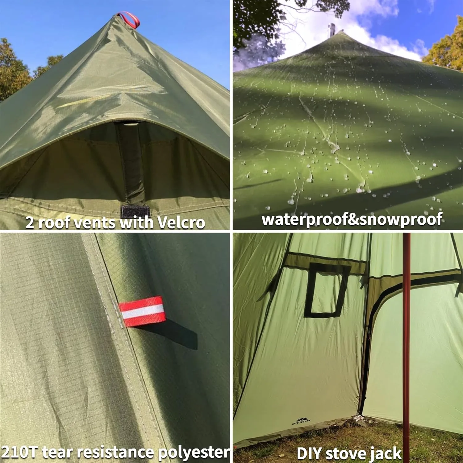 DANCHEL OUTDOOR Backpacking Hot Tent with Stove Jack for 2/4 Person Camping, 4 Season Lighweight Teepee Tent for Hunting Winter Solo Camping,10.5ft/13ft