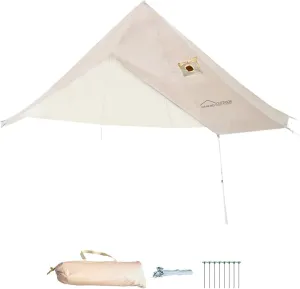 DANCHEL OUTDOOR Waterproof 4 Season Rain Fly for B5PRO Canvas Tent, Bell Tent Rain Cover Protector No/with Stove Jack,Lightweight Oxford Nylon Yurt Tarp Camping Accessories Beige, 9.8/13/16.4/20ft
