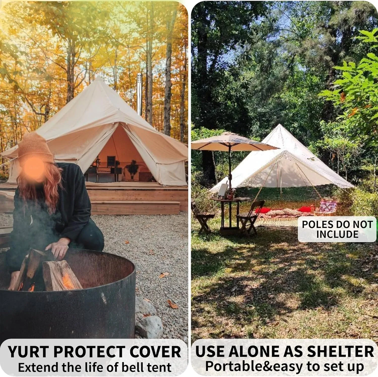 DANCHEL OUTDOOR Waterproof 4 Season Rain Fly for B5PRO Canvas Tent, Bell Tent Rain Cover Protector No/with Stove Jack,Lightweight Oxford Nylon Yurt Tarp Camping Accessories Beige, 9.8/13/16.4/20ft