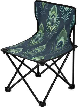 Dark Green Feather Portable Outdoor Folding Chair Anti-Slip Padded Oxford Cloth Stool Camping Chair Small for Beach Hiking Fishing Gardening Quad Camp Chair