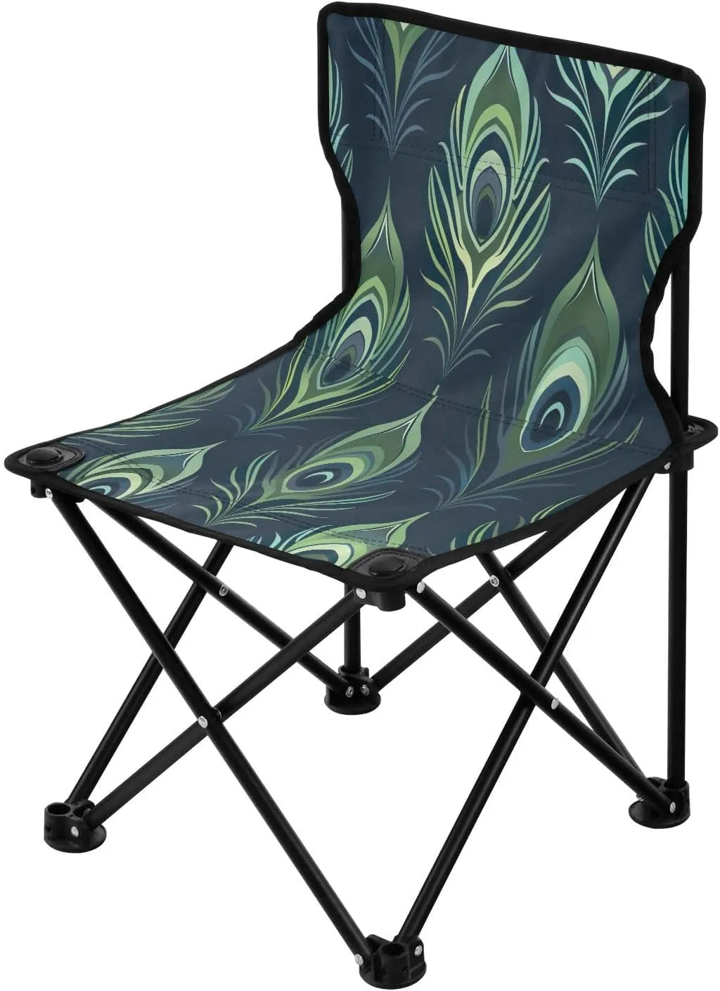 Dark Green Feather Portable Outdoor Folding Chair Anti-Slip Padded Oxford Cloth Stool Camping Chair Small for Beach Hiking Fishing Gardening Quad Camp Chair