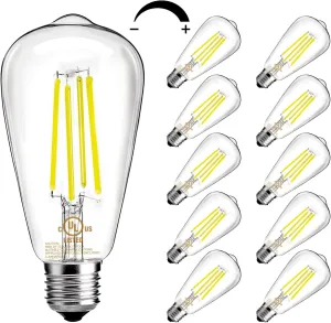 DAYBETTER 10 Pack LED Lights, Vintage LED Edison Bulbs 60 Watt Equivalent, ST58 Antique Filament Light Bulbs, E26 Dimmable Bulb with Neutral White 4000K, Brightness 8W, 800LM, Clear Glass