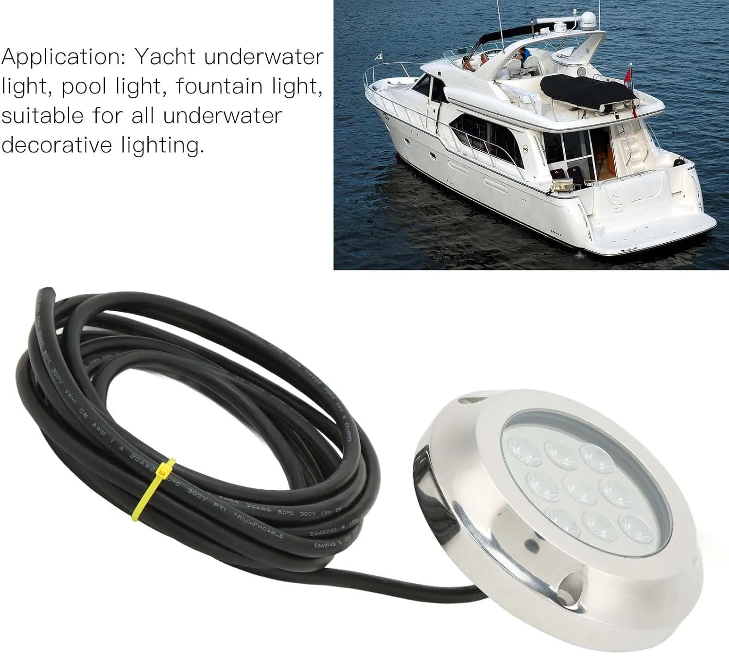 DC 12V‑24V Marine Underwater Light, Marine Dome Lighting, Yacht Underwater Light Tempered Glass IP68 Waterproof for Swimming Pool Marine Yacht Accessories (RGBW)