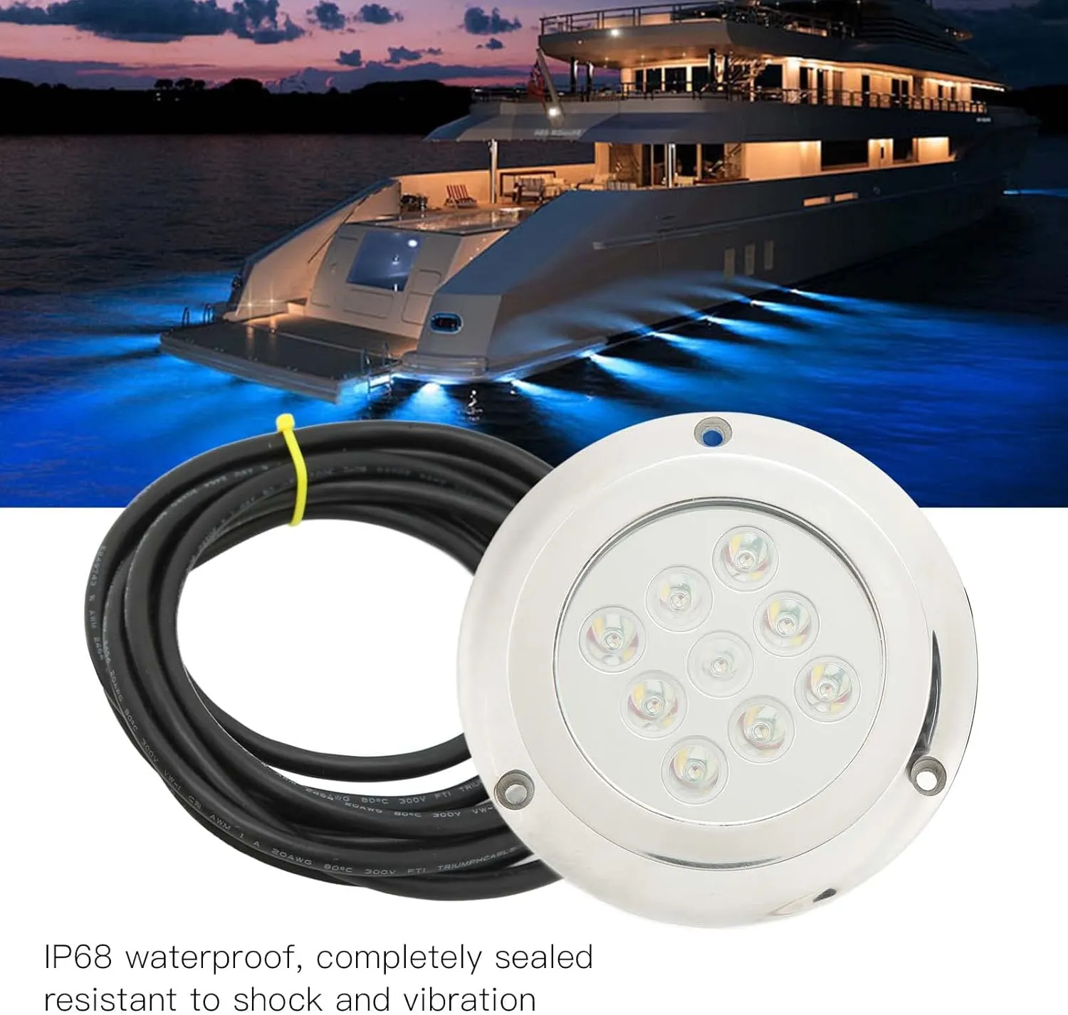 DC 12V‑24V Marine Underwater Light, Marine Dome Lighting, Yacht Underwater Light Tempered Glass IP68 Waterproof for Swimming Pool Marine Yacht Accessories (RGBW)