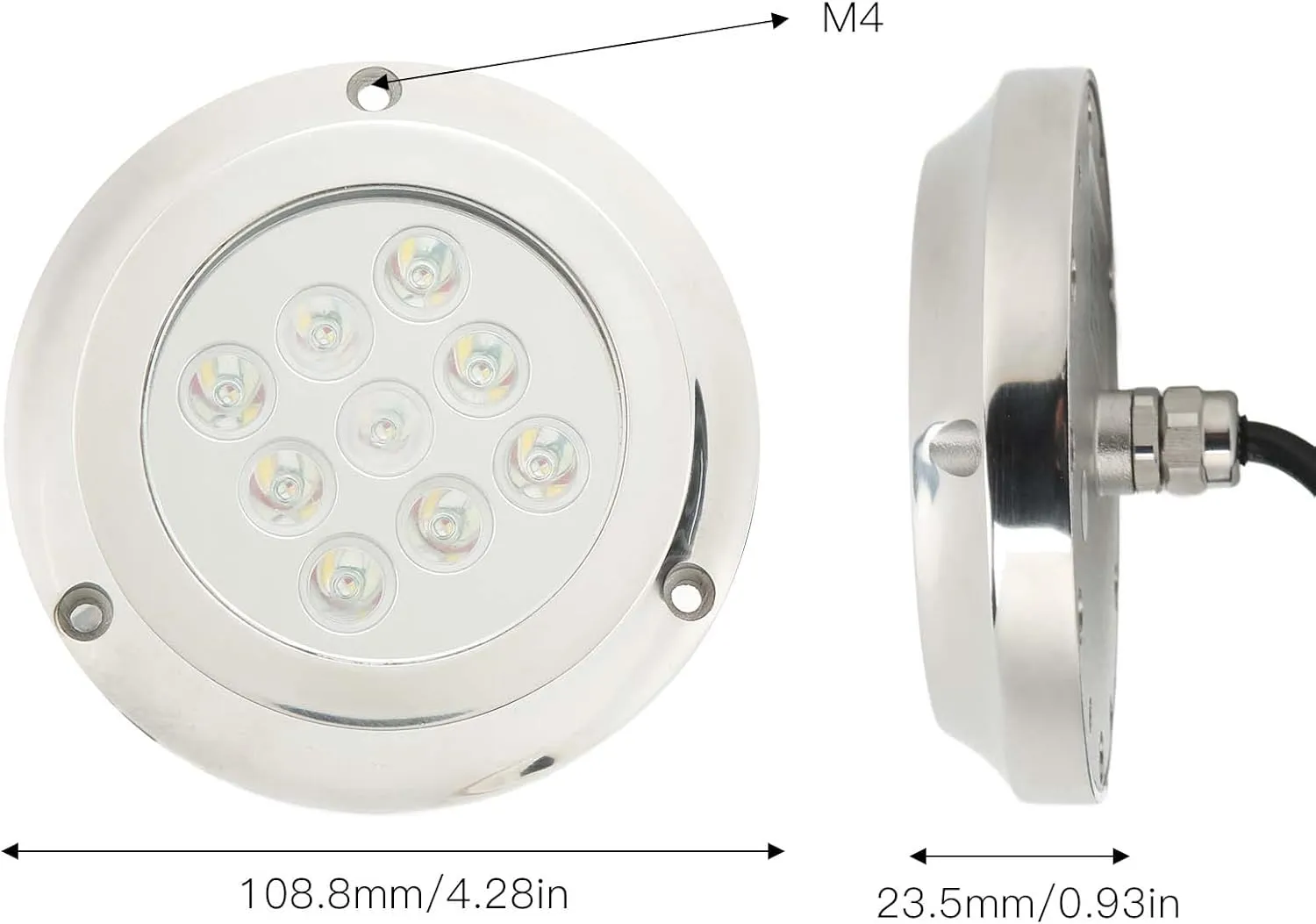 DC 12V‑24V Marine Underwater Light, Marine Dome Lighting, Yacht Underwater Light Tempered Glass IP68 Waterproof for Swimming Pool Marine Yacht Accessories (RGBW)