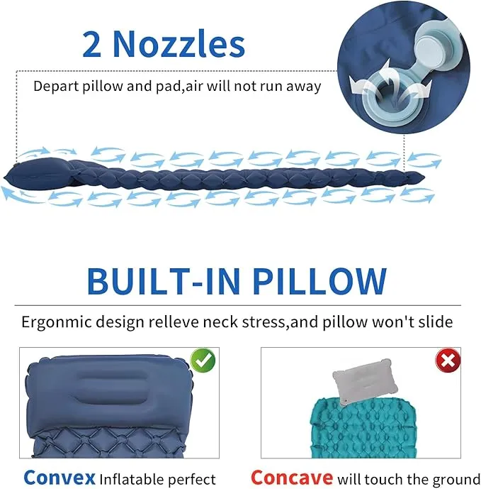 DDD Ultra-Light Inflatable Camping Sleeping Pad with its Built-in Foot Pump and Pillow - The Ultimate Camping pad, Hiking pad, Backpacking Pad and Lightweight for a Outdoor Sleep——Dark Blue