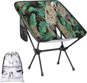 Deep Forest Tiger Tropical Leaf Portable Camping Chair Backpacking Chair for Adults Outdoor Folding Camping Chairs for Patio Camp Lawn Beach Travel Hiking