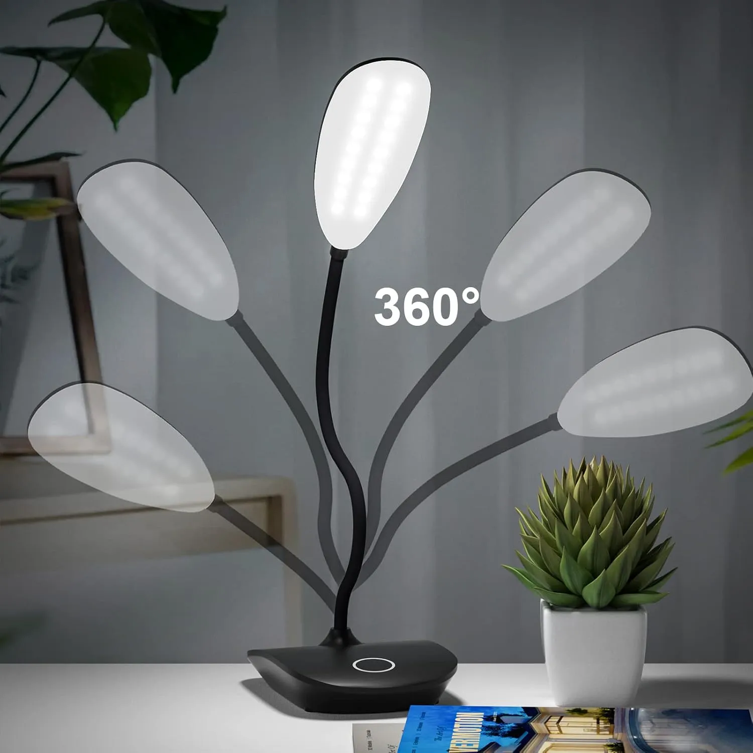 DEEPLITE Battery Operated Desk Lamp, LED Desk Light 3 Lighting Stepless Dimming, Table Lamp 5W Touch Control Eye Caring, Flexible Gooseneck, Portable Reading Light for Dorm Study Bedroom (Set of 2)