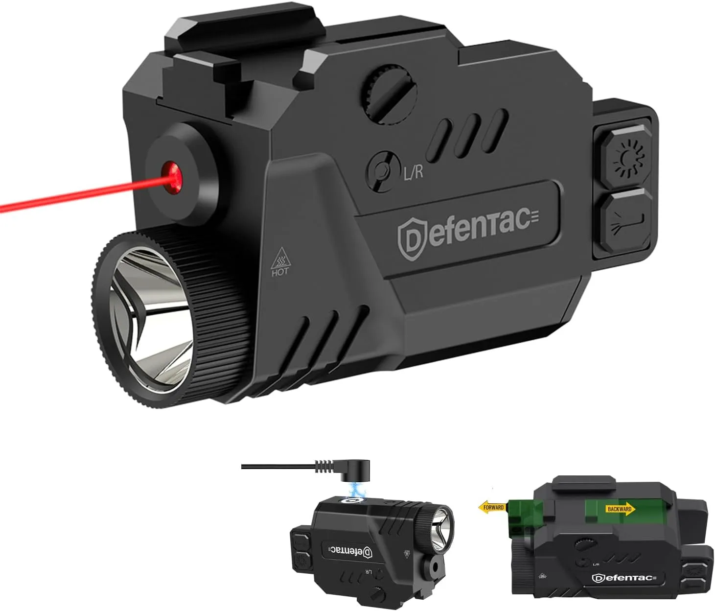 Defentac 680 Lumens Pistol Light Laser Combo, Strobe Tactical Flashlight with Red/Green/Blue Beams for Compact Guns W/a Rail, Rechargeable, Adjustable (680 Lumens, 680lm Red Laser Light Combo)