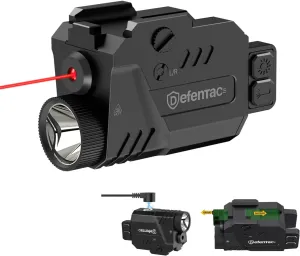 Defentac 680 Lumens Pistol Light Laser Combo, Strobe Tactical Flashlight with Red/Green/Blue Beams for Compact Guns W/a Rail, Rechargeable, Adjustable (680 Lumens, 680lm Red Laser Light Combo)
