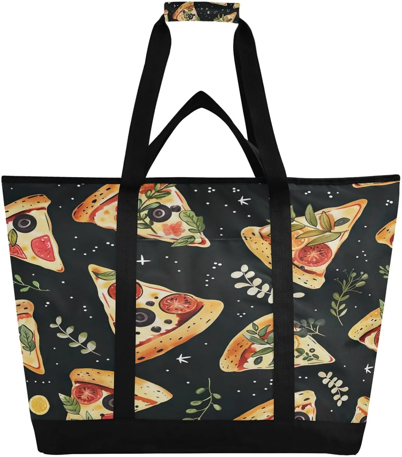 Delicious Pizza Reusable Insulated Lunchbox Cooler Bag, Leakproof Kitchen Grocery Bag Collapsible Portable Cooler Tote Bag for Picnic, Camping, Office, Travel