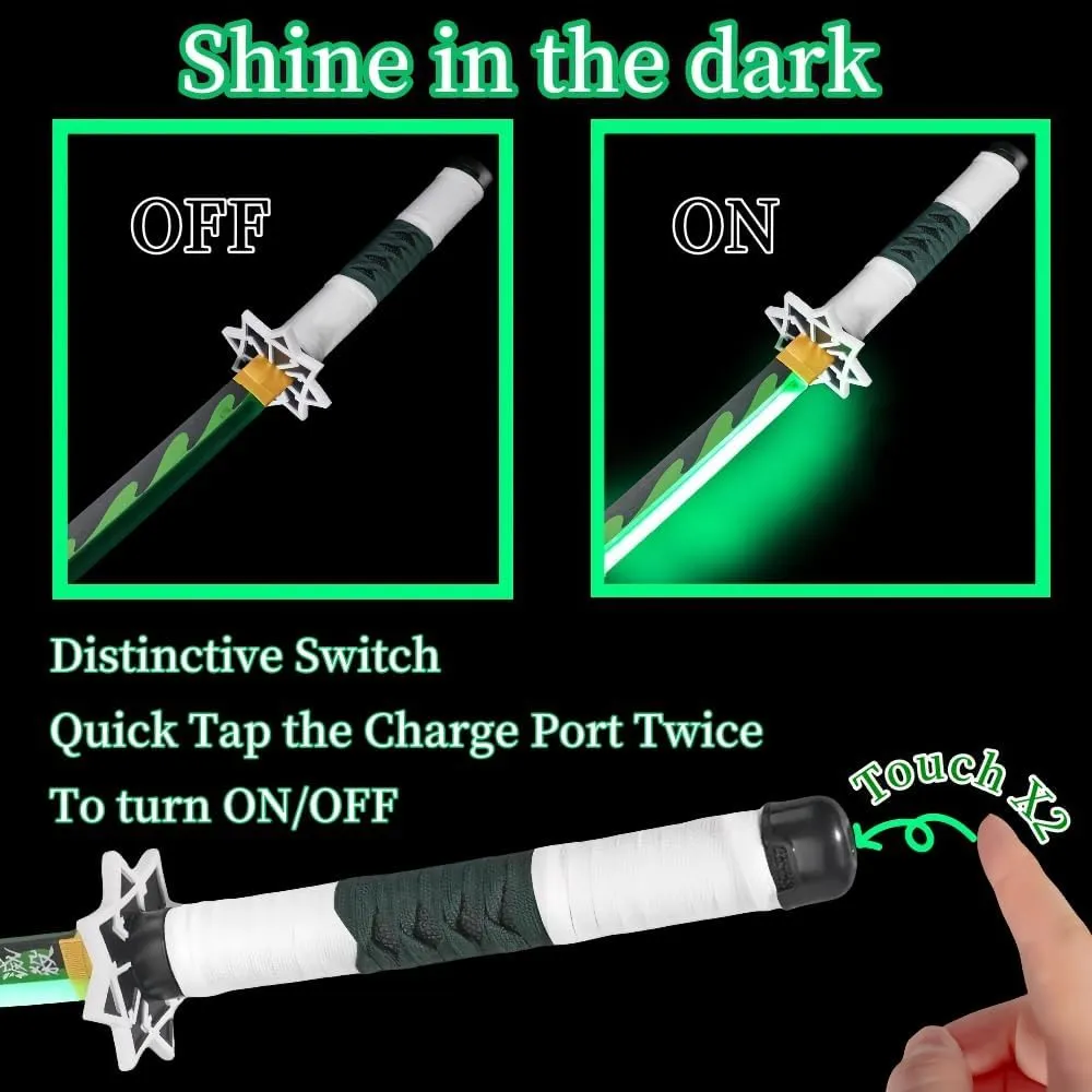 Demon Katana Sword, Light Up Sword, 41 Inches Rechargeable, with Display Stand and Belt, Suitable for sanemi Cosplay and Collection, Anime Original Texture.