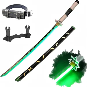 Demon Katana Sword, Light Up Sword, 41 Inches Rechargeable, with Display Stand and Belt, Suitable for sanemi Cosplay and Collection, Anime Original Texture.