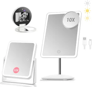 DESCHEN Rechargeable Makeup Vanity Mirror with Lights and Magnification, Rechargeable Travel Compact Smart UV Camera UV Mirror for Sunscreen Test