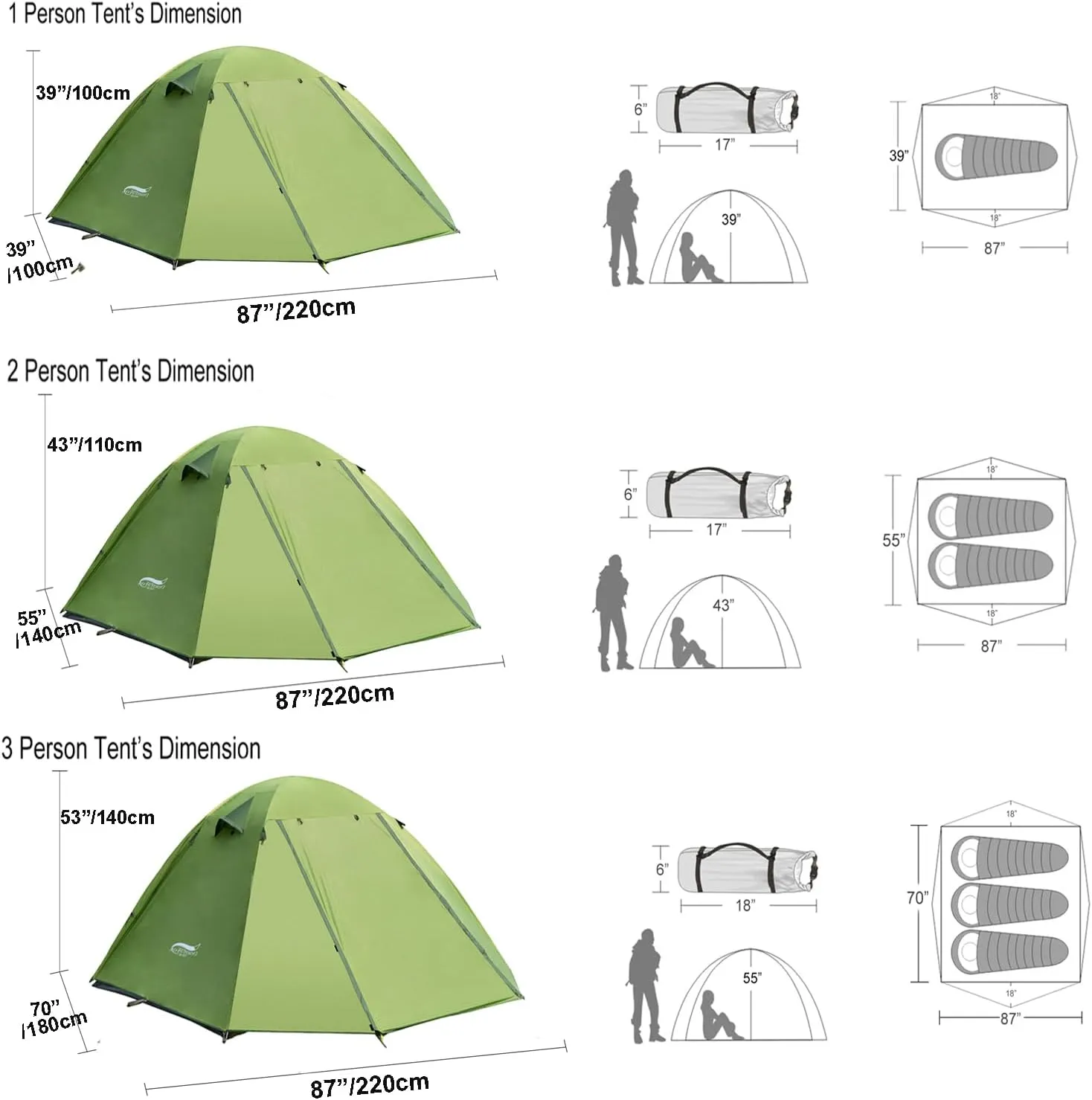 DESERT & FOX Camping Tents 1/2/3 Person,Outdoor Lightweight Backpacking Tent Waterproof 3 Season Tent for Family Hiking Hunting Mountaineering Travel