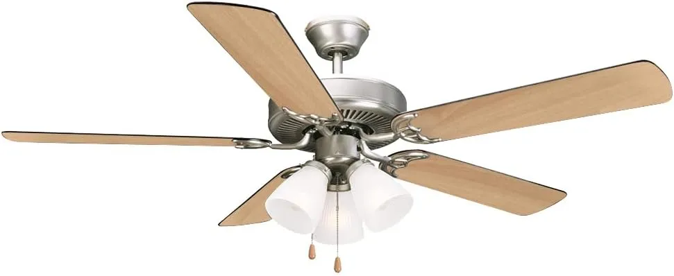 Design House 157370 Millbridge 52-Inch Traditional Indoor Ceiling Fan with LED Light Kit, Reversible Blades, Satin Nickel