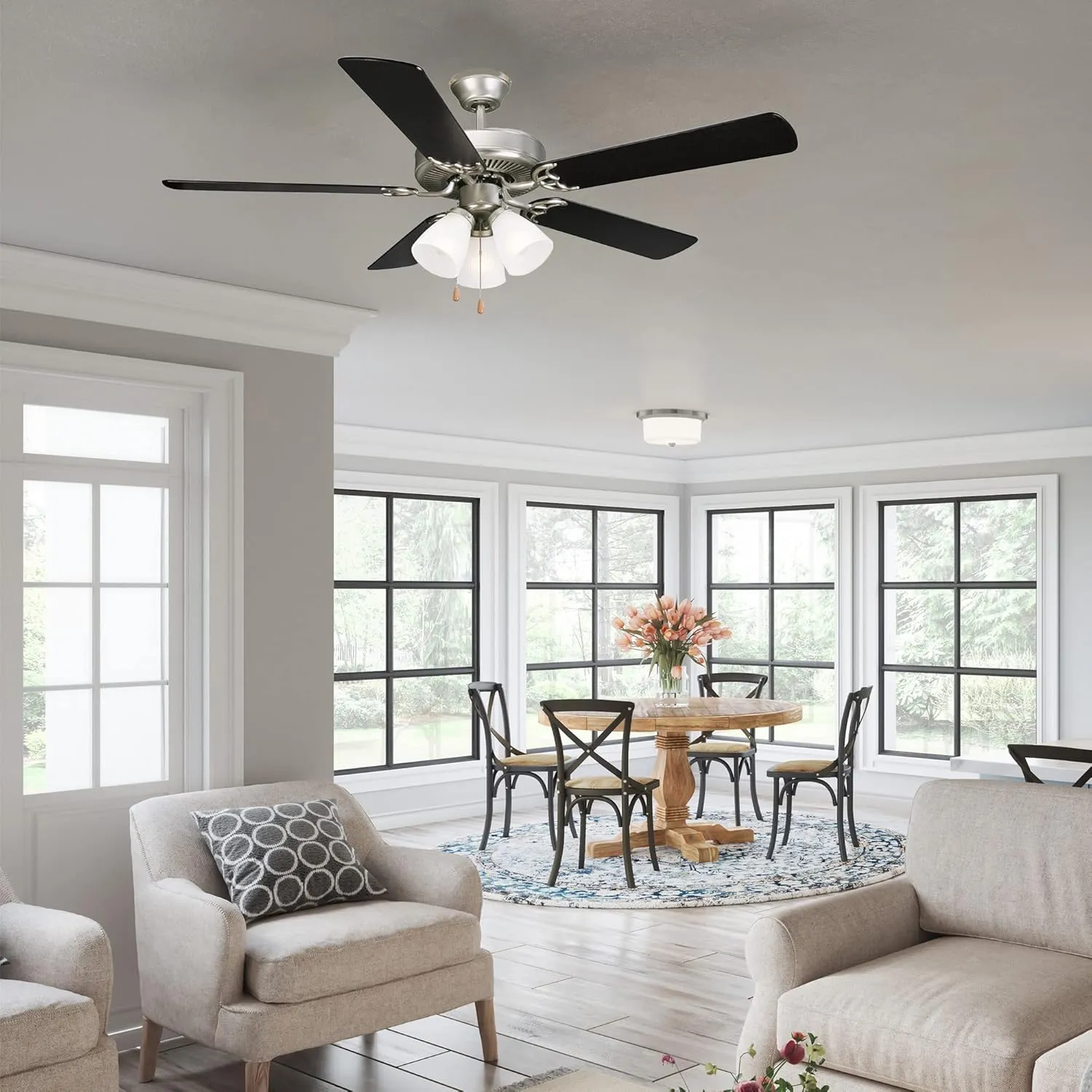Design House 157370 Millbridge 52-Inch Traditional Indoor Ceiling Fan with LED Light Kit, Reversible Blades, Satin Nickel