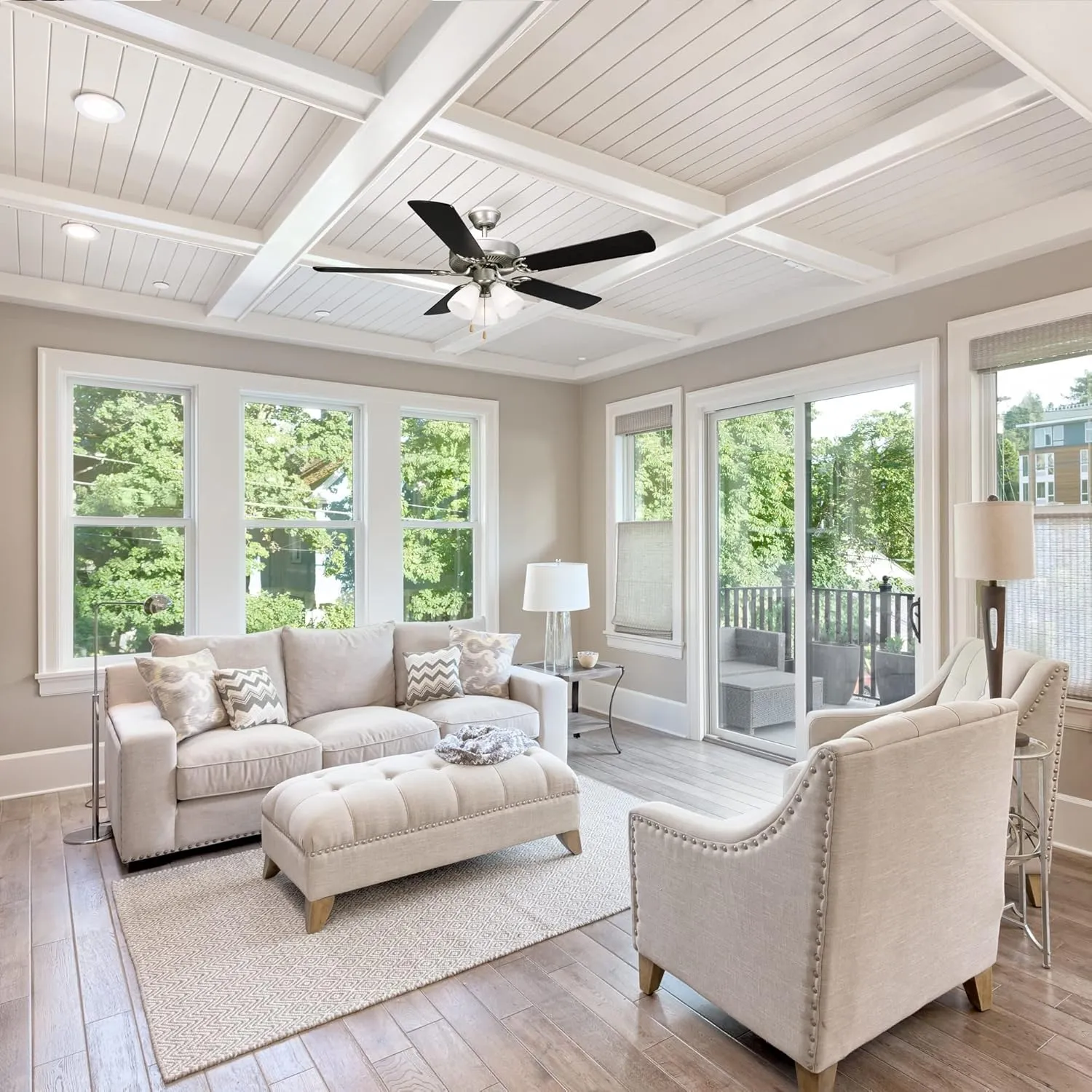 Design House 157370 Millbridge 52-Inch Traditional Indoor Ceiling Fan with LED Light Kit, Reversible Blades, Satin Nickel