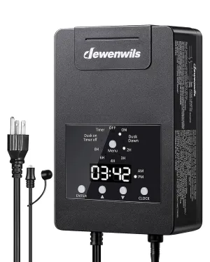 DEWENWILS 120W Low Voltage Transformer with Photocell Sensor & Timer, 120V AC to 12V DC, Weatherproof Landscape Lighting Transformer for Spotlights, Garden Lights, Steplight, Billboard…