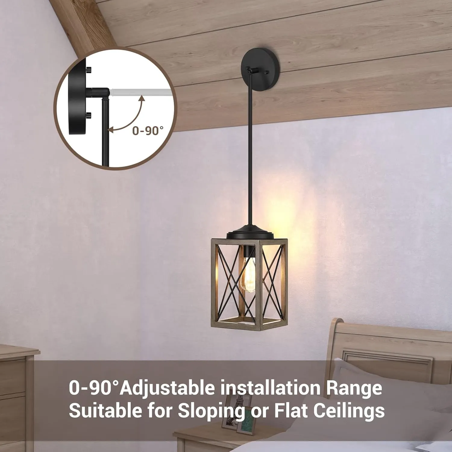 DEWENWILS Pendant Light Fixtures, Metal Hanging Light Fixture with Wooden Grain Finish, 48 Inch Adjustable Pipes for Flat and Slop Ceiling, Kitchen Island, Bedroom, Dining Hall, E26 Base