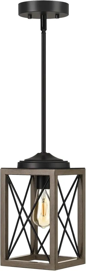 DEWENWILS Pendant Light Fixtures, Metal Hanging Light Fixture with Wooden Grain Finish, 48 Inch Adjustable Pipes for Flat and Slop Ceiling, Kitchen Island, Bedroom, Dining Hall, E26 Base