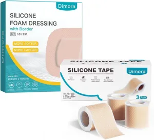 Dimora Silicone Tape 3 Rolls & Ultra Soft Silicone Foam Dressing 4"x4"