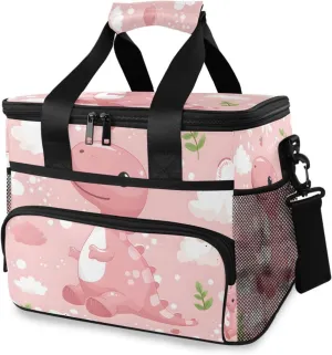 Dinosaur White Daisy Pink Cooler Bag Insulated Cooler Soft Sided Cooler 24 Can Portable Picnic Bag Large Leakproof Lunch Bag Box for Beach Grocery Camping Travel Car Men Women