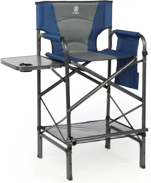 Director's Chair: Tall Foldable, Sturdy, 350lbs (Blue/Grey)