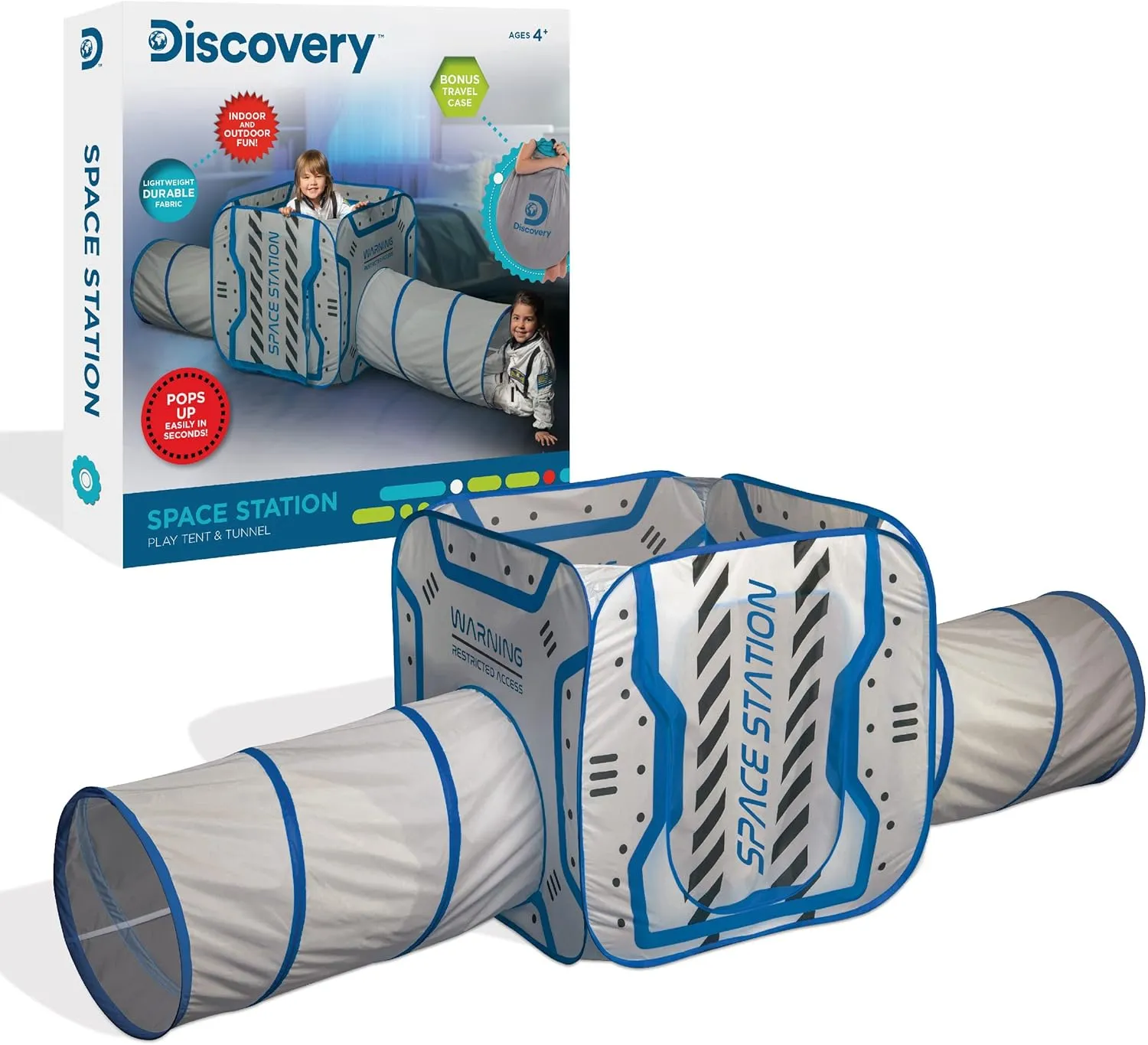 DISCOVERY KIDS 2 in 1 Adventure Play Tent W/Removable Tunnel Tubes, Measures 30" x 30" x 30" Inches, Indoor/Outdoor Pop Up Design, Easy Setup, Lightweight Fabric, Folds Flat, Includes Carrying Bag