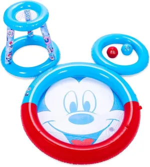 Disney Store Official Mickey Mouse Summer Fun Inflatable Pool Set with Splash Pad, Hoop, Sprayers and Balls, Fun Toddler Outdoor Toys, Mickey Face Design, Perfect for Summer Family Fun