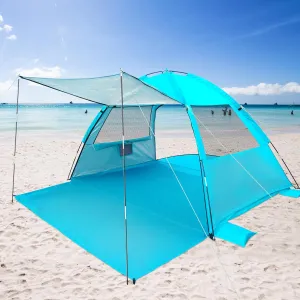 DLUCKY Beach Tent for 1/2/3/4/5/6 Person,Anti-UV Portable Sun Shade ShelterUPF 50 ,Both Sides Extendable Floor,Extendable Awning,with 2 Ventilating Mesh Windows,Lightweight & Easy Setup.