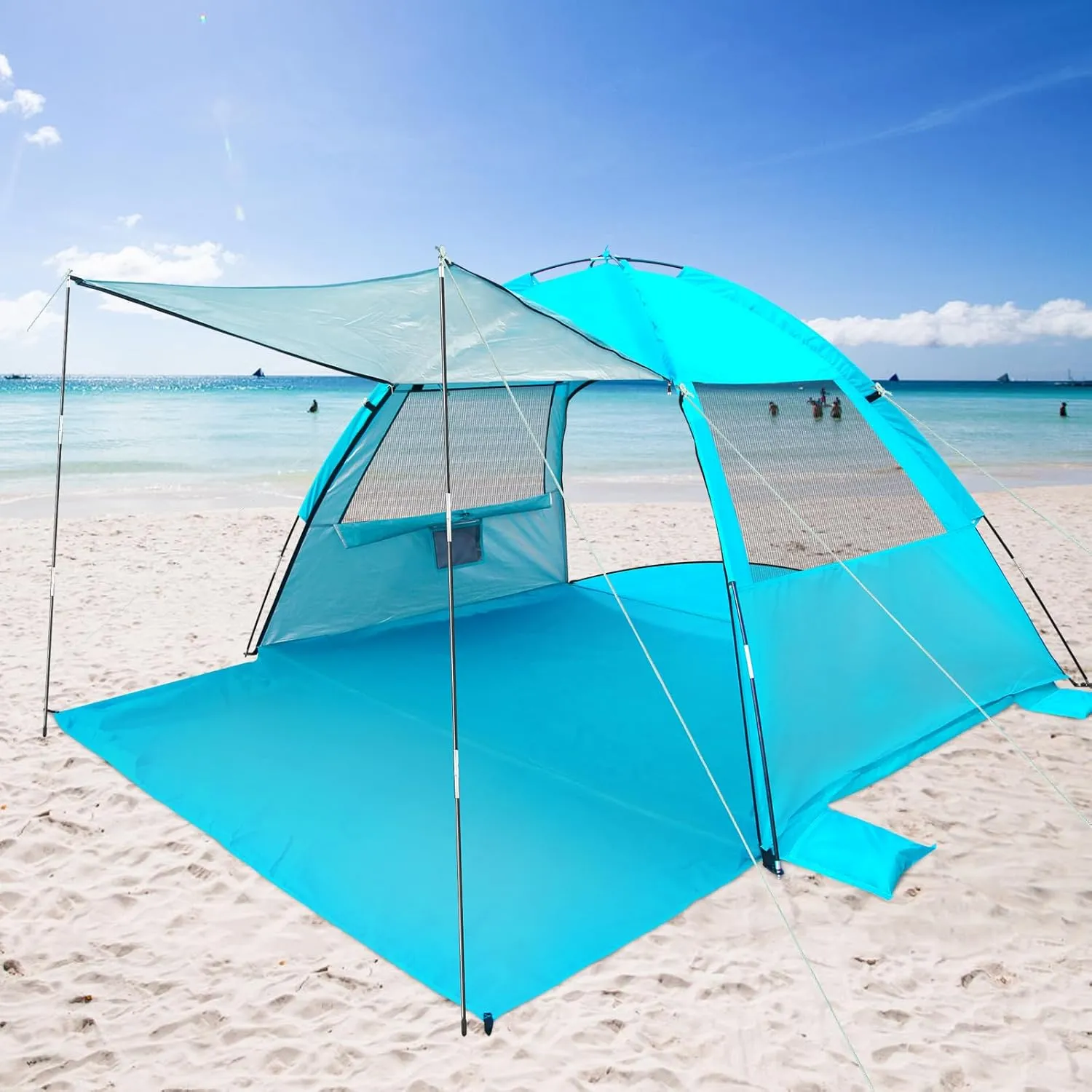 DLUCKY Beach Tent for 1/2/3/4/5/6 Person,Anti-UV Portable Sun Shade ShelterUPF 50 ,Both Sides Extendable Floor,Extendable Awning,with 2 Ventilating Mesh Windows,Lightweight & Easy Setup.