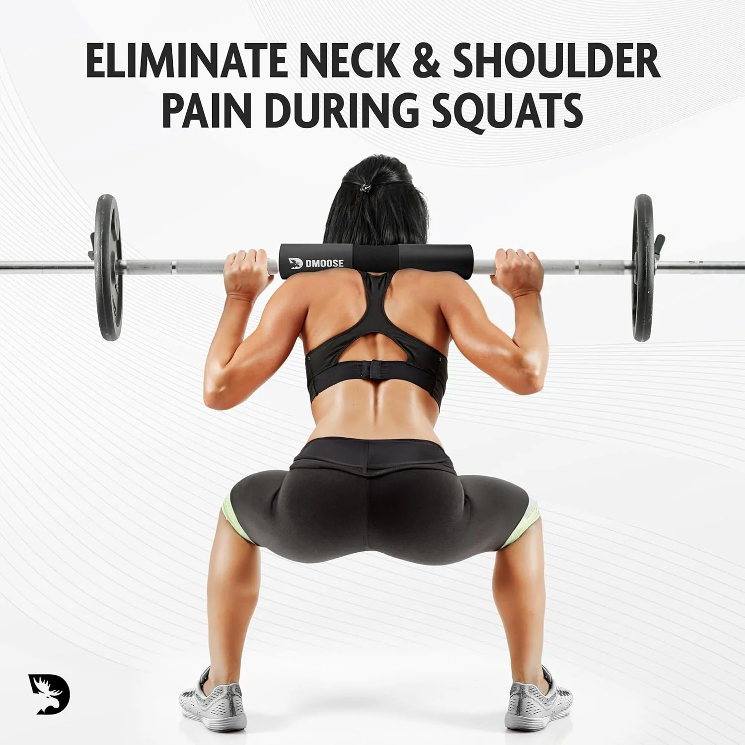 DMoose Fitness Barbell Pad for Hip Thrust, Squat & Lunges - Non-Slip Thick Foam Cushion for Neck and Back Support with Two Straps - Hip Thrust Pad for Leg Day - Fits All Olympic Bars and Smith Machine