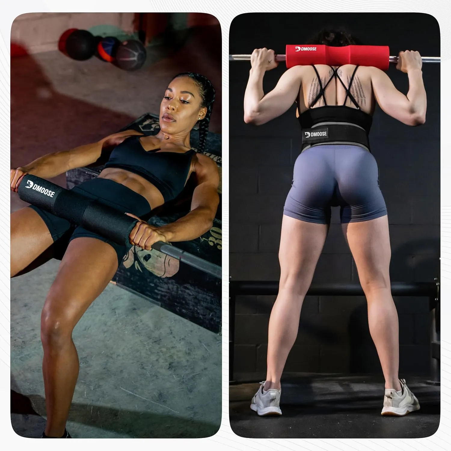 DMoose Fitness Barbell Pad for Hip Thrust, Squat & Lunges - Non-Slip Thick Foam Cushion for Neck and Back Support with Two Straps - Hip Thrust Pad for Leg Day - Fits All Olympic Bars and Smith Machine