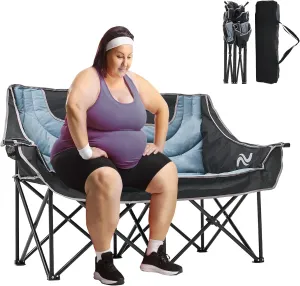DoCred Double Camping Chair - Oversized Loveseat, 2 Person Camping Chair for Adults Heavy Duty,Two Person Folding Chair with Cup Holder, Supports up to 600 LBS for Outside Picnic Beach Travel