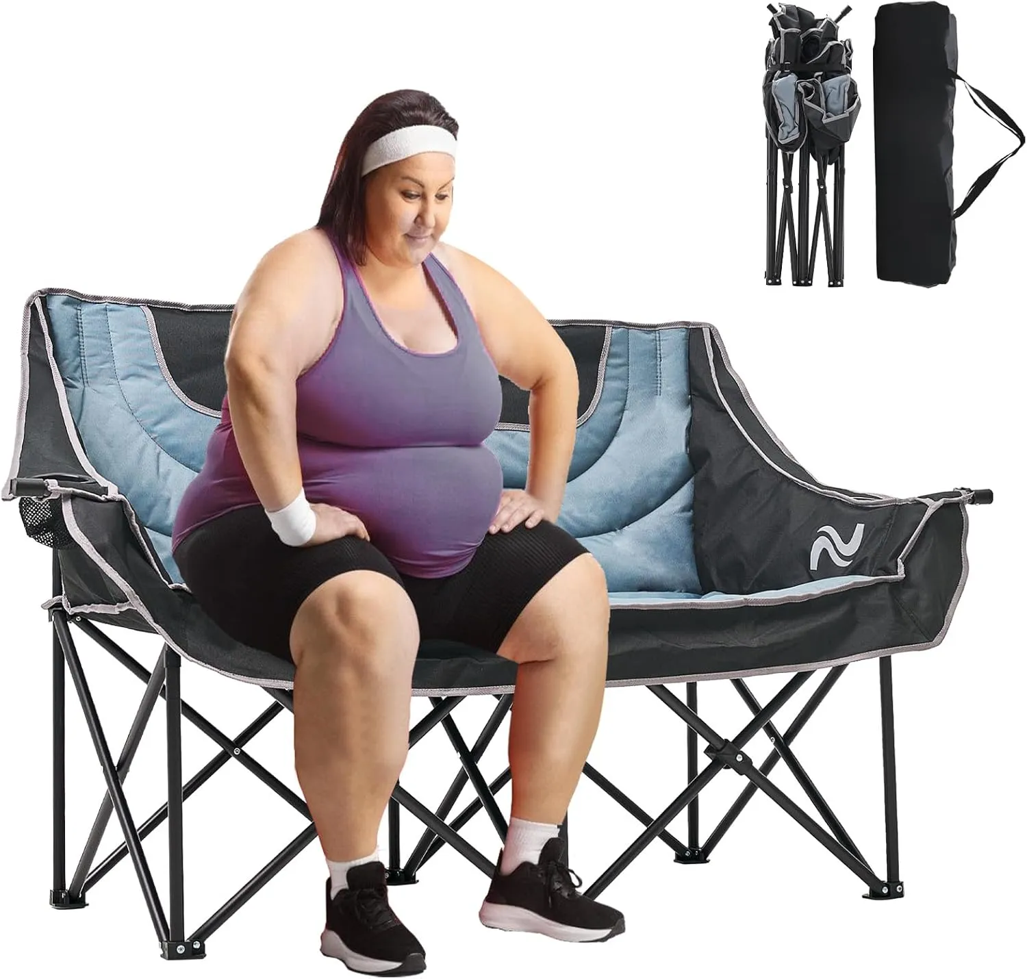 DoCred Double Camping Chair - Oversized Loveseat, 2 Person Camping Chair for Adults Heavy Duty,Two Person Folding Chair with Cup Holder, Supports up to 600 LBS for Outside Picnic Beach Travel