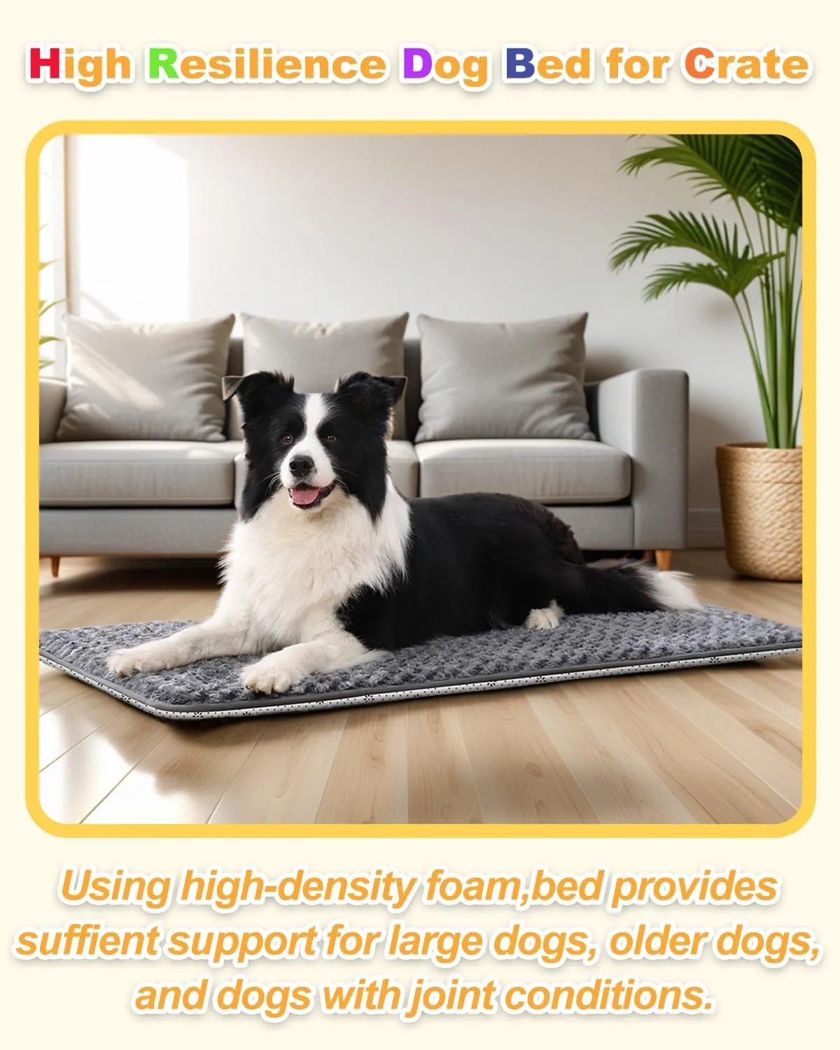 Dog Bed for Crate High Resilience Foam Crate Pad Mat for Medium Dogs Washable Anti-Slip,29" x 18",Dark Gray