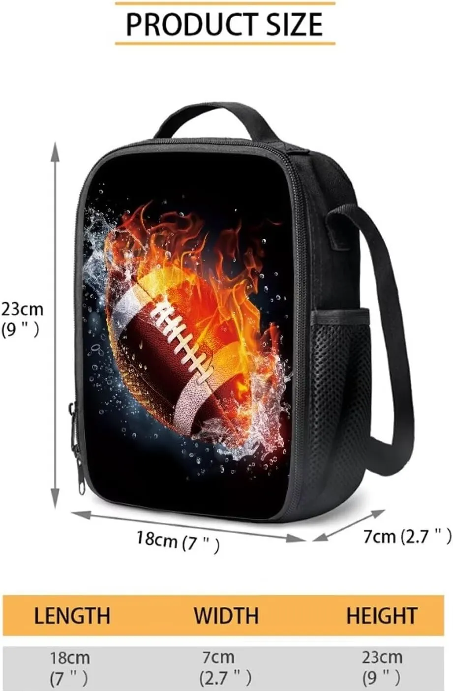 doginthehole Kids Lunch Box for Boys Cool Burning Rugby Print Insulated Lunch Bag for Teens Portable Reusable Toddler Lunch Cooler Bag for Primary Middle School