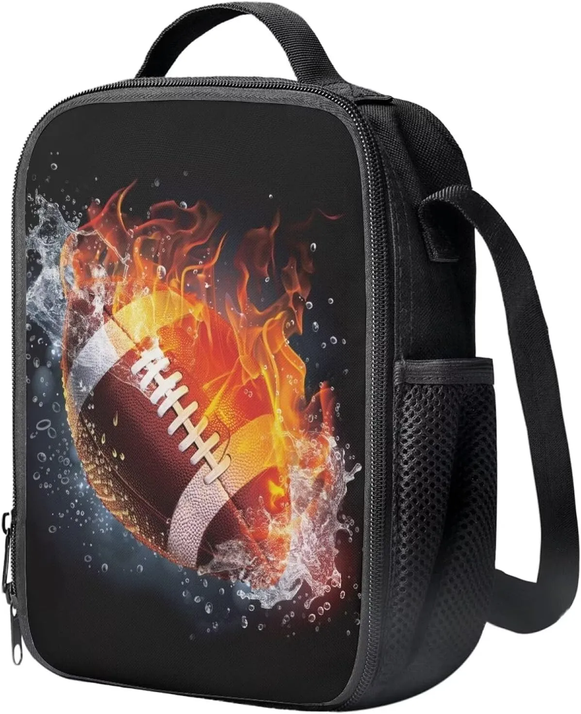 doginthehole Kids Lunch Box for Boys Cool Burning Rugby Print Insulated Lunch Bag for Teens Portable Reusable Toddler Lunch Cooler Bag for Primary Middle School