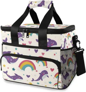 Dolphin Rainbow Ocean Cooler Bag Insulated Cooler Soft Sided Cooler 24 Can Portable Picnic Bag Large Leakproof Lunch Bag Box for Beach Grocery Camping Travel Car Men Women