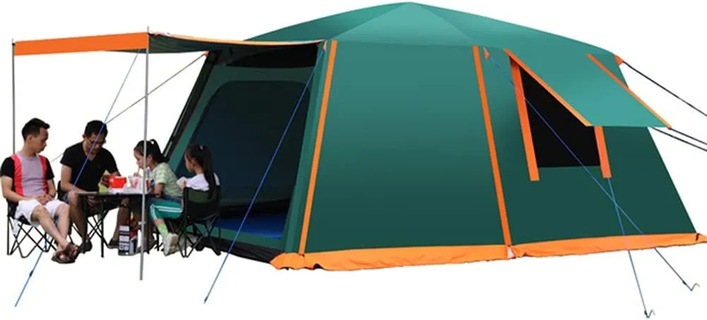 Dome Tent with Porch Automatic Pop Up Tent Sun Shelter Easy Set Up Double Layer Family Camping Tents with Carrying Bag for Outdoor Camping, Fishing, BBQ