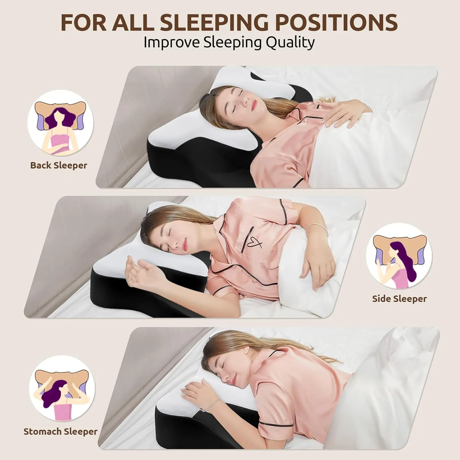 DONAMA Cervical Neck Pillow for Pain Relief,Odorless Contour Memory Foam Pillows with Cooling Pillowcase Cozy Sleeping, Orthopedic Ergonomic Bed Pillows for Side Back Stomach Sleepers