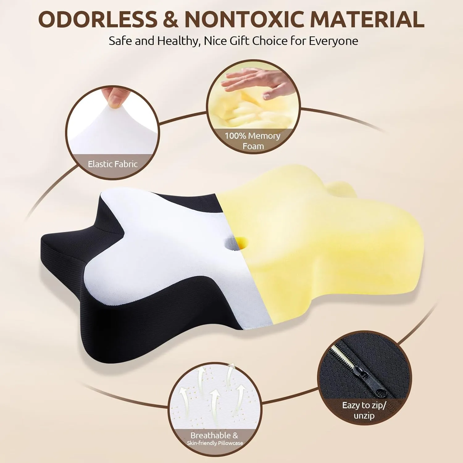 DONAMA Cervical Neck Pillow for Pain Relief,Odorless Contour Memory Foam Pillows with Cooling Pillowcase Cozy Sleeping, Orthopedic Ergonomic Bed Pillows for Side Back Stomach Sleepers