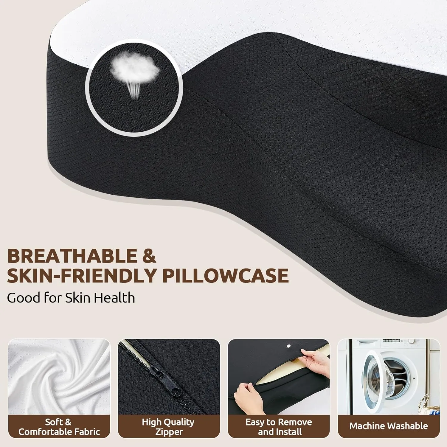 DONAMA Cervical Neck Pillow for Pain Relief,Odorless Contour Memory Foam Pillows with Cooling Pillowcase Cozy Sleeping, Orthopedic Ergonomic Bed Pillows for Side Back Stomach Sleepers