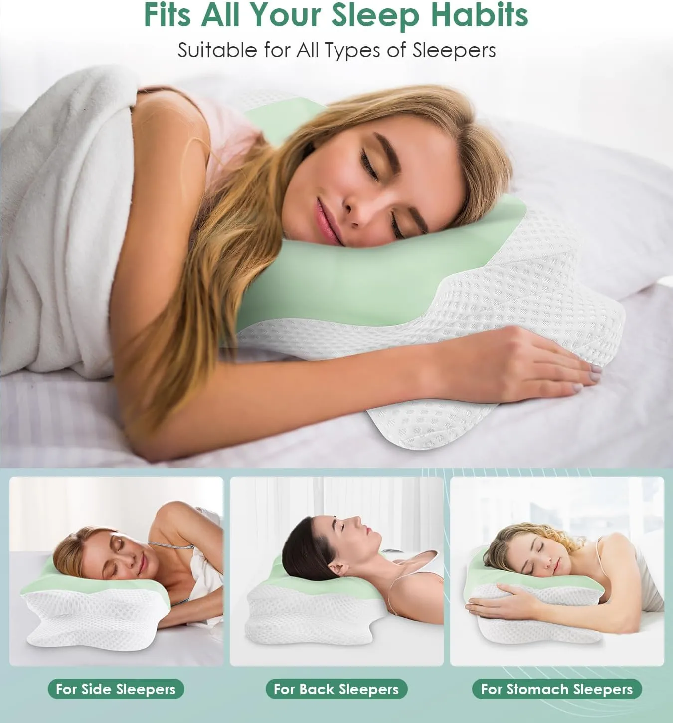 DONAMA Cervical Pillow for Sleeping, Contour Memory Foam Pillow for Neck and Shoulder Support, Ergonomic Neck Pillow for Side Back Stomach Sleepers, Bed Pillows with Cooling Silk Pillowcase
